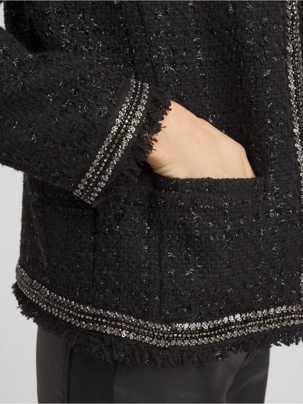 Embellished Black Tweed Open-Front Jacket - Picture 5 of 9